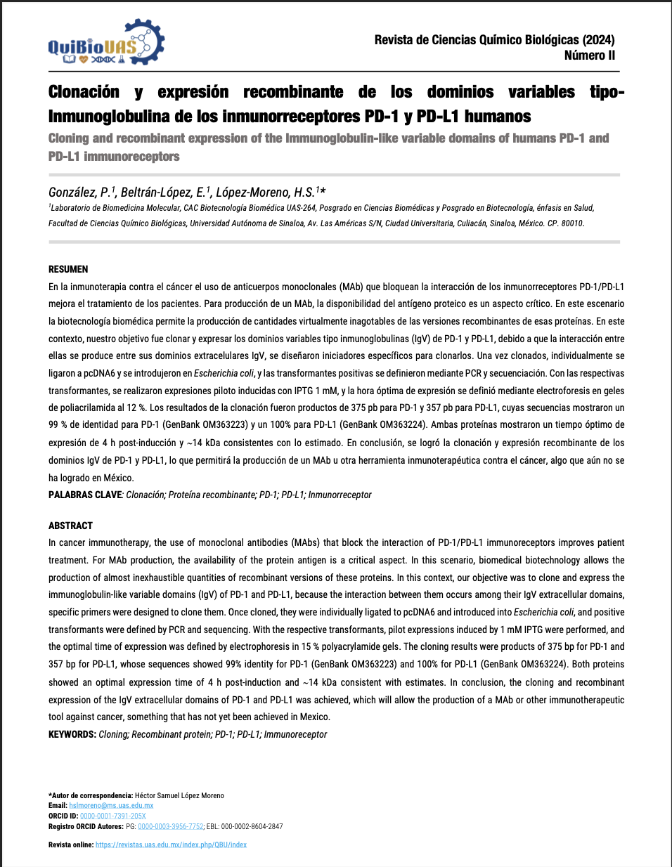 Clonación y expresión recombinante de los dominios variables tipoInmunoglobulina de los inmunorreceptores PD-1 y PD-L1 humanos