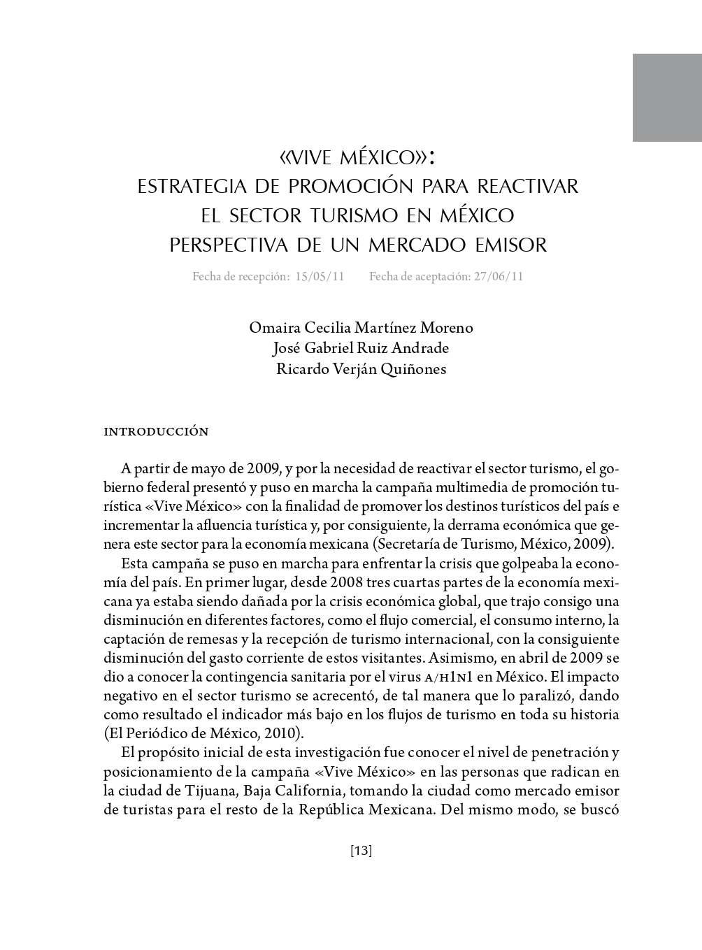 Portada «Vive México»: Estrategia de promoción para reactivar el sector turismo en México perspectiva de un mercado emisor