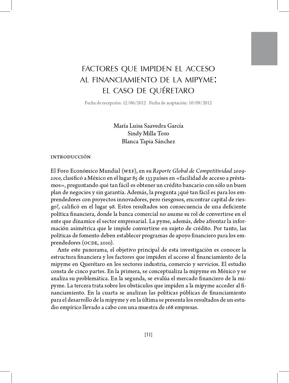 Portada Factores que impiden el acceso al financiamiento de la MiPYME: el caso de Querétaro