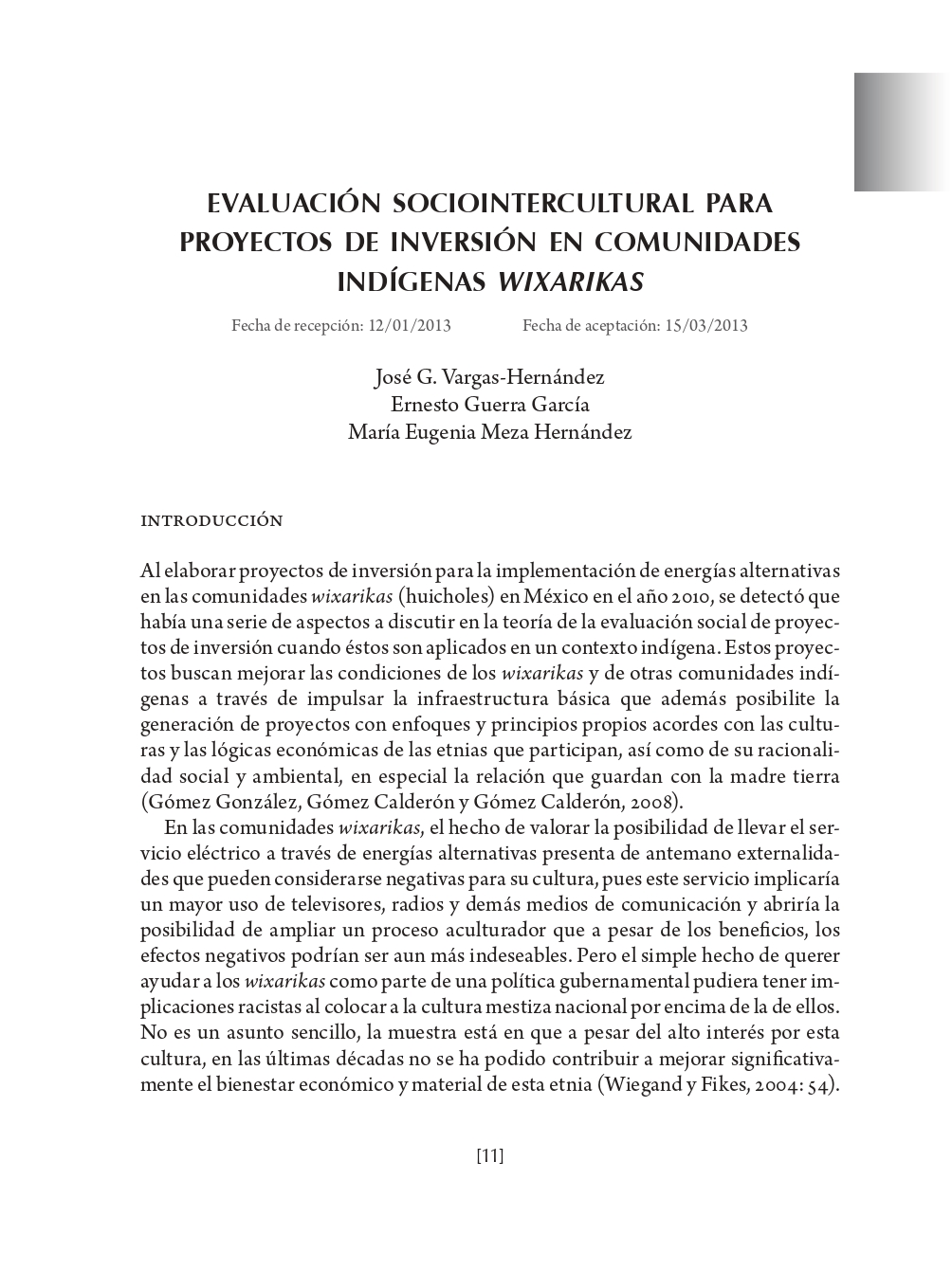 Portada Evaluación sociointercultural para proyectos de inversión en comunidades indígenas Wixarikas
