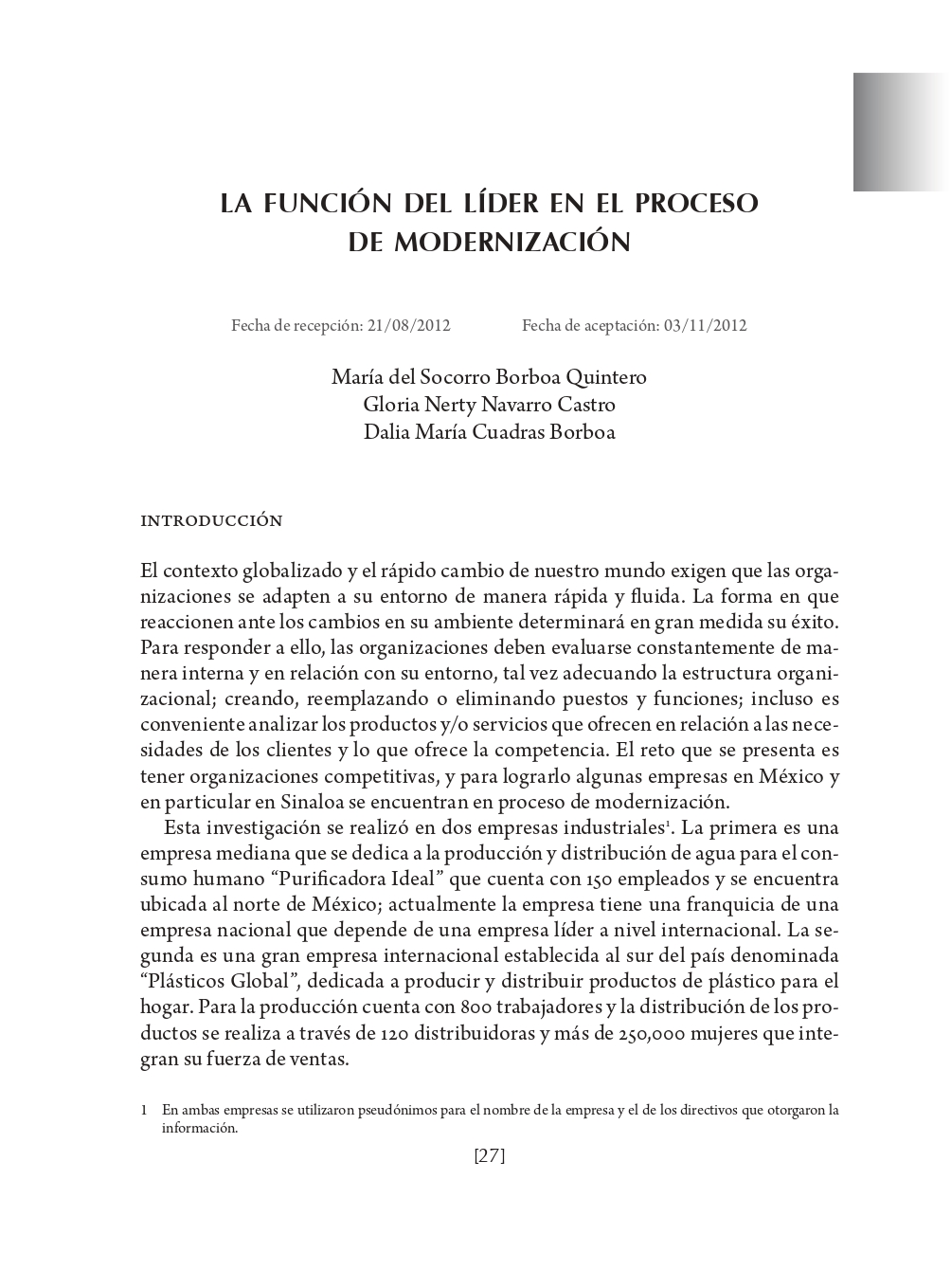 Portada La función del líder en el proceso de modernización