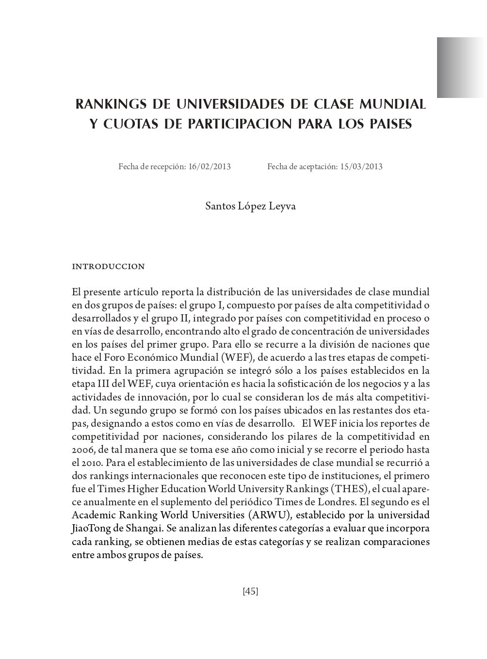 Portada Rankings de universidades de clase mundial y cuotas de participación para los países