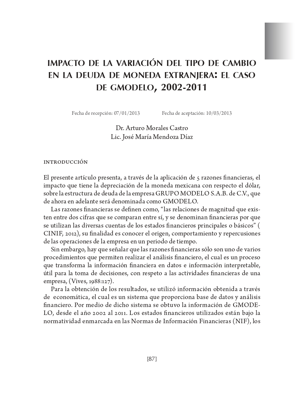 Portada Impacto de la variación del tipo de cambio en la deuda de moneda extranjera: el caso de GMODELO, 2002-2011