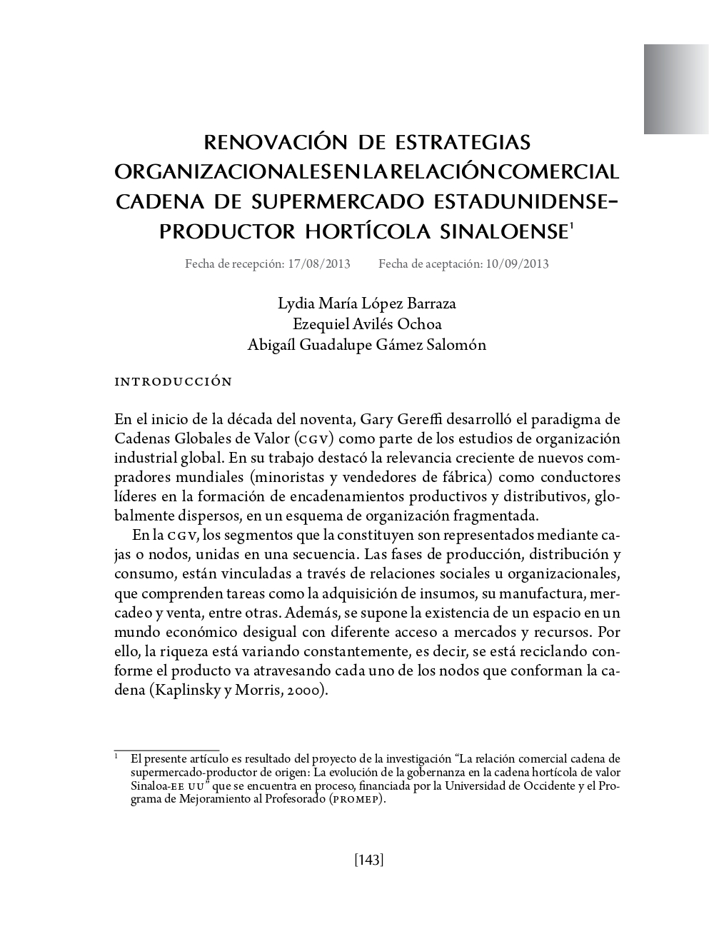 Portada Renovación de estrategias organizacionales en la relación comercial cadena de supermercado estadunidense-productor hortícola sinaloense