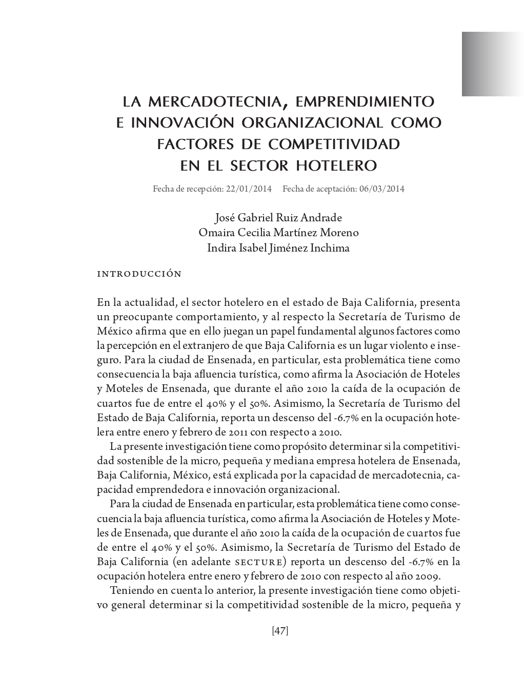 Portada La mercadotecnia, emprendimiento e innovación organizacional como factores de competitividad en el sector hotelero