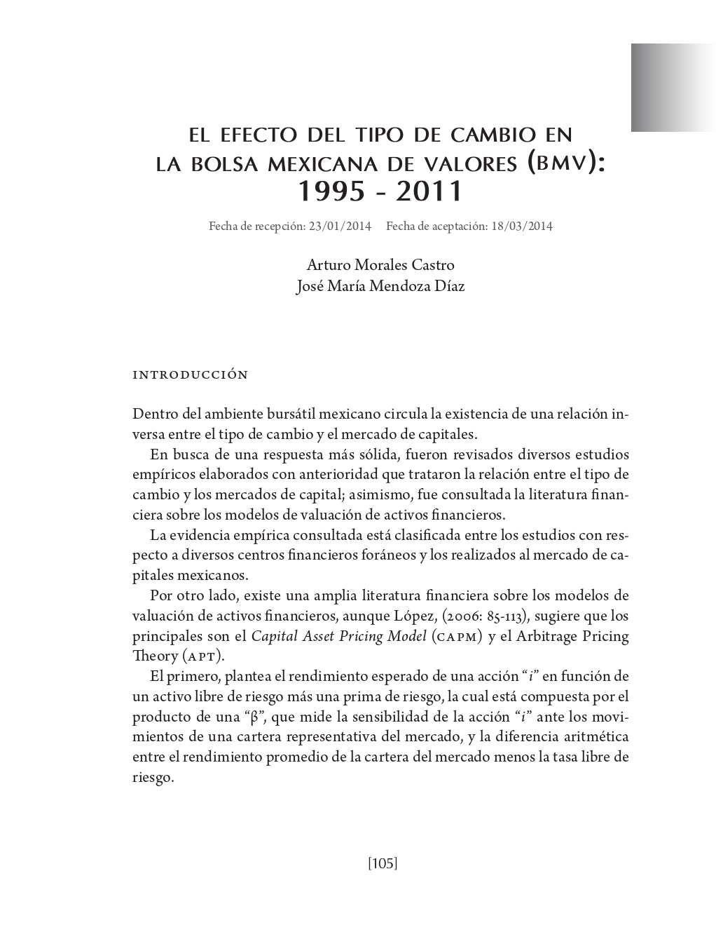 Portada El efecto del tipo de cambio en la bolsa mexicana de valores (BMV): 1995 - 2011