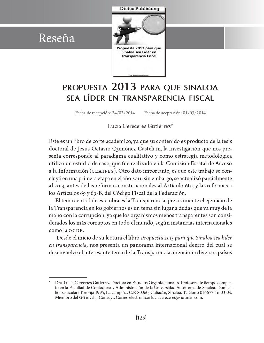 Portada Propuesta 2013 para que Sinaloa sea líder en transparencia fiscal