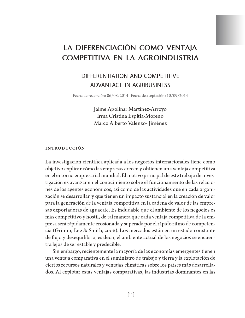 Portada La diferenciación como ventaja competitiva en la agroindustria
