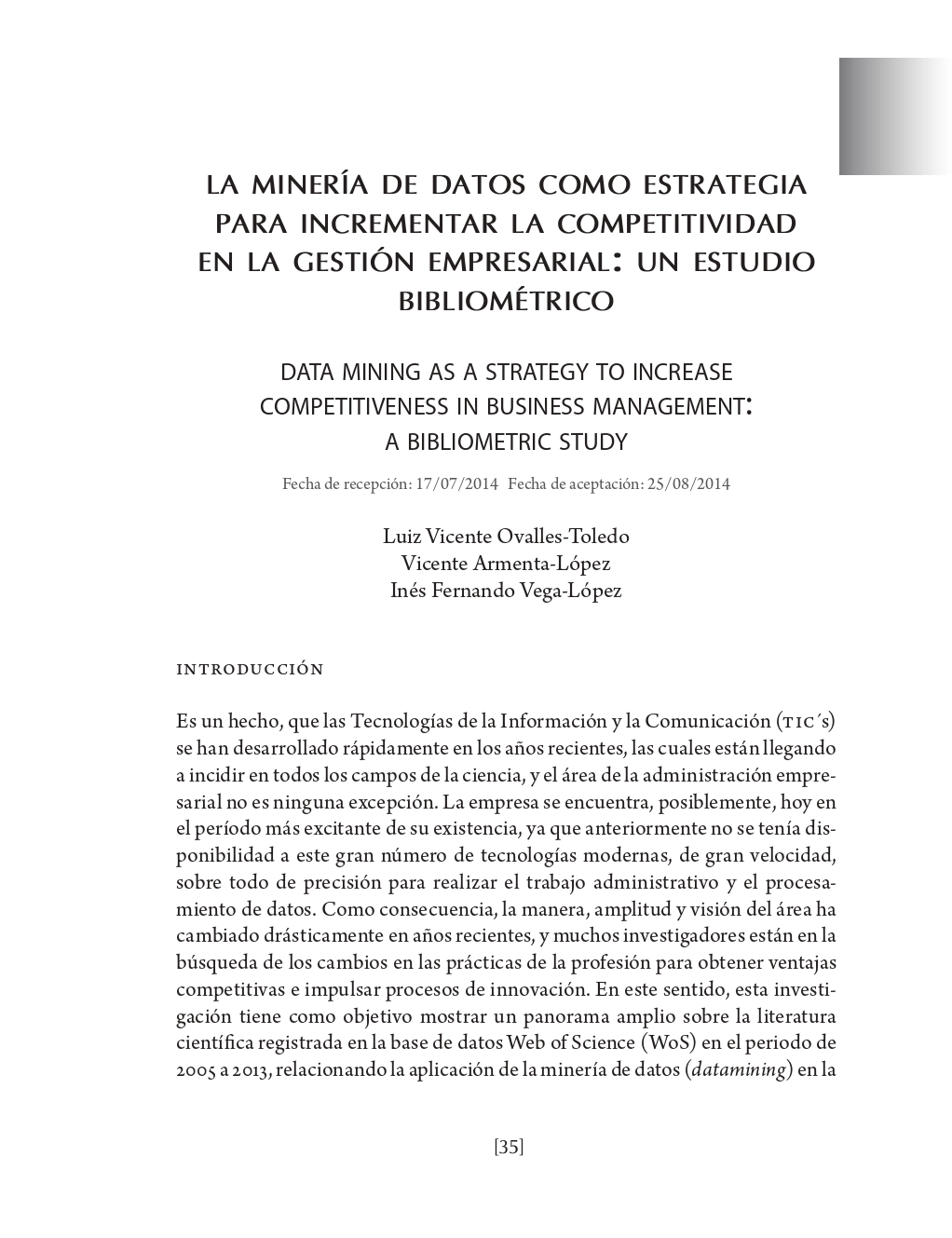 Portada La minería de datos como estrategia para incrementar la competitividad en la gestión empresarial: un estudio bibliométrico