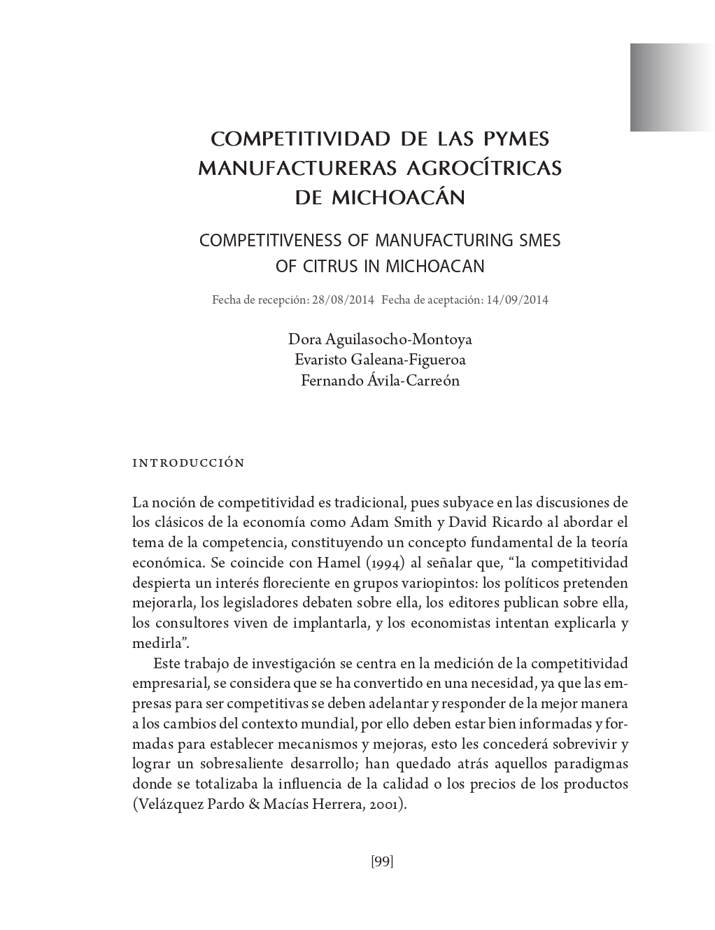 Portada Competitividad de las pymes manufactureras agrocítricas de Michoacán