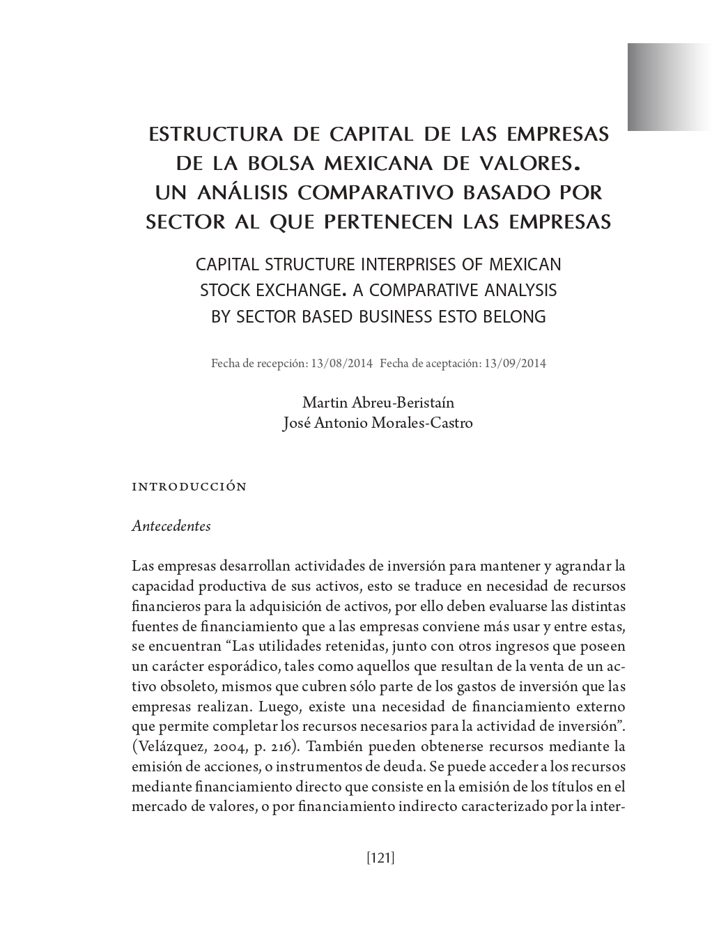 Portada Estructura de capital de las empresas de la bolsa mexicana de valores. Un análisis comparativo basado por sector al que pertenecen las empresas