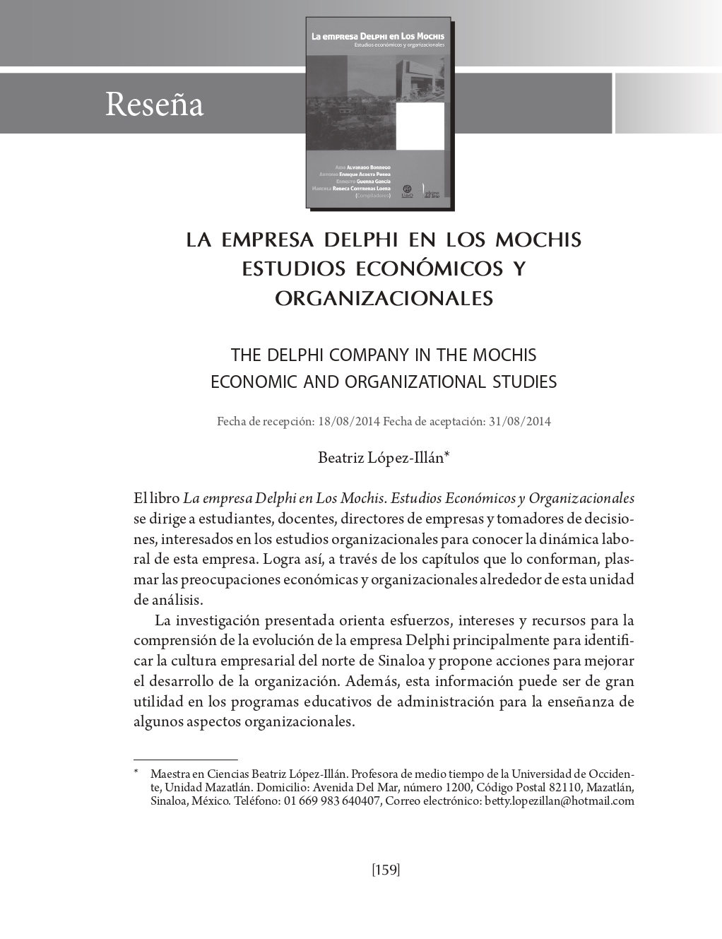 Portada La empresa Delphi en Los Mochis estudios económicos y organizacionales