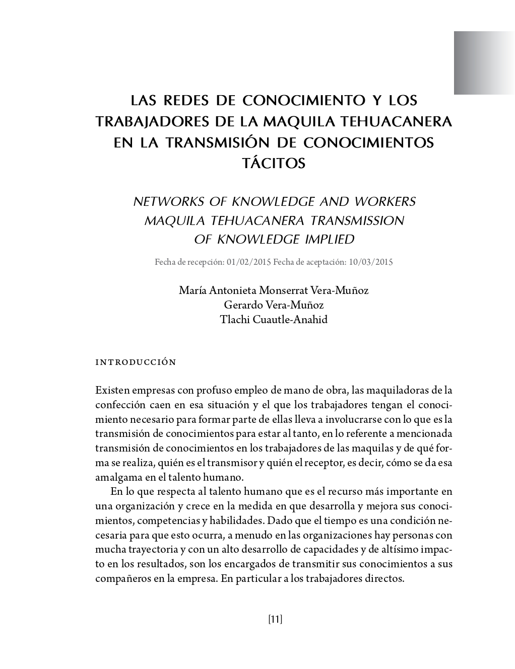 Portada Las redes de conocimiento y los trabajadores de la maquila Tehuacanera en la transmisión de conocimientos tácitos