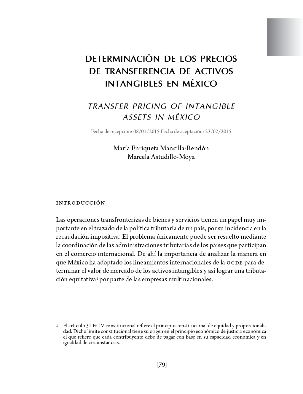 Portada Determinación de los precios de transferencia de activos intangibles en México
