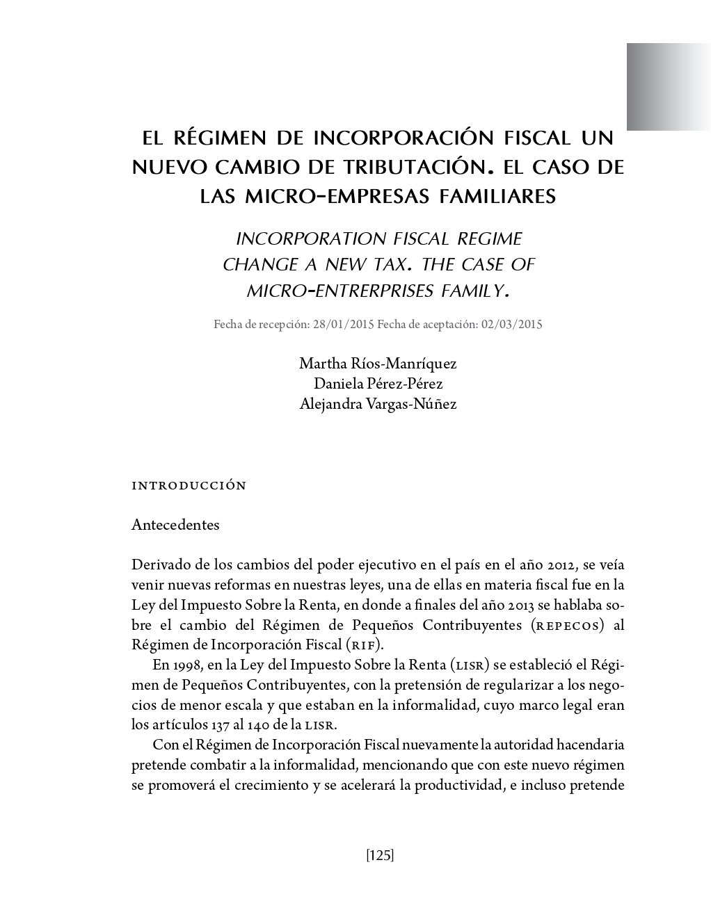 Portada El régimen de incorporación fiscal un nuevo cambio de tributación. El caso de las micro-empresas familiares