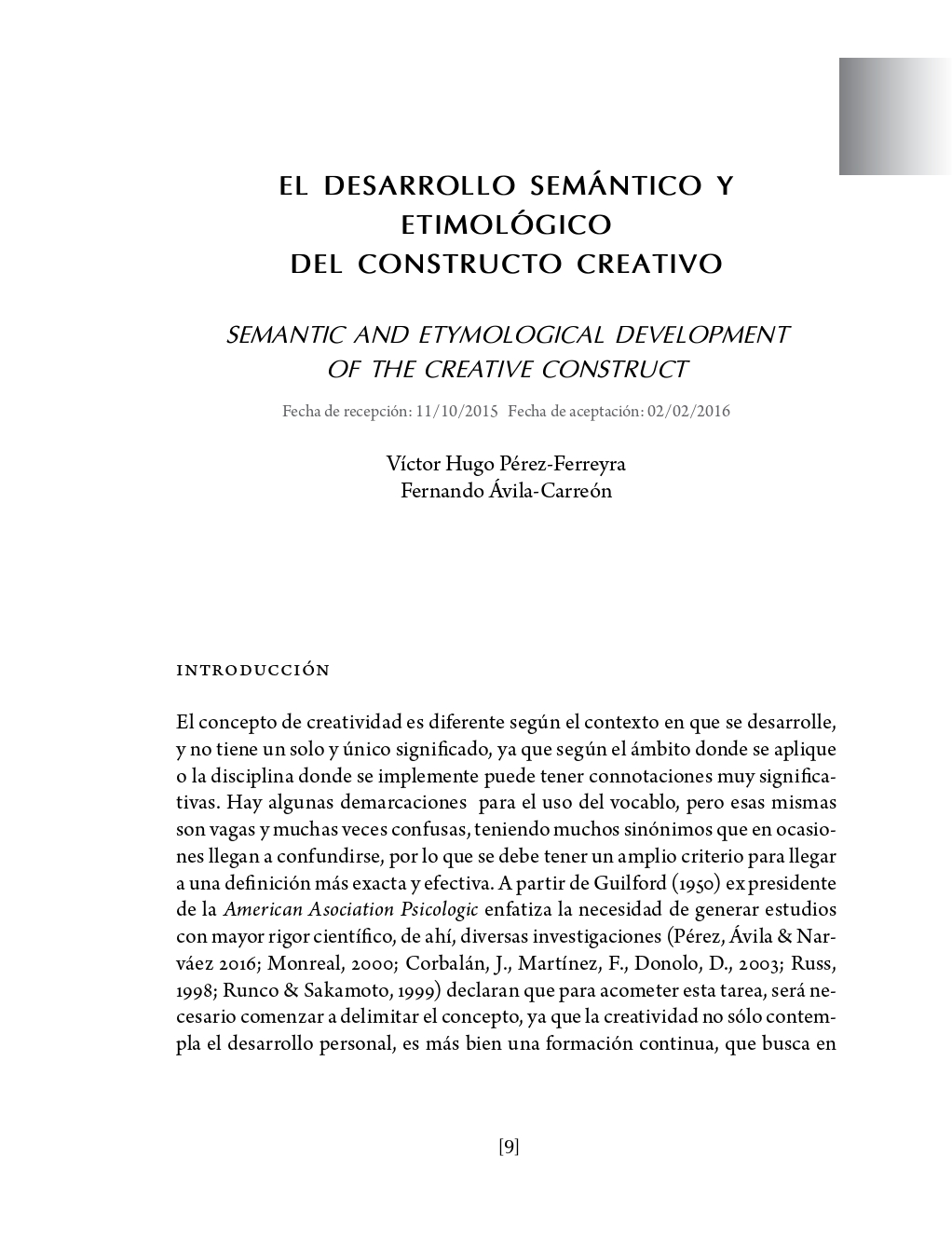 Portada El desarrollo semántico y etimológico del constructo creativo