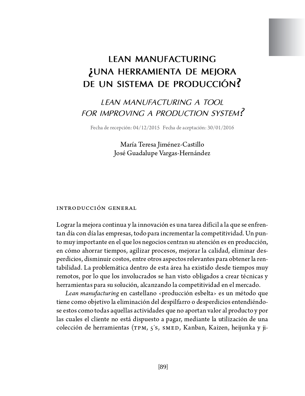 Portada Lean manufacturing ¿una herramienta de mejora de un sistema de producción?
