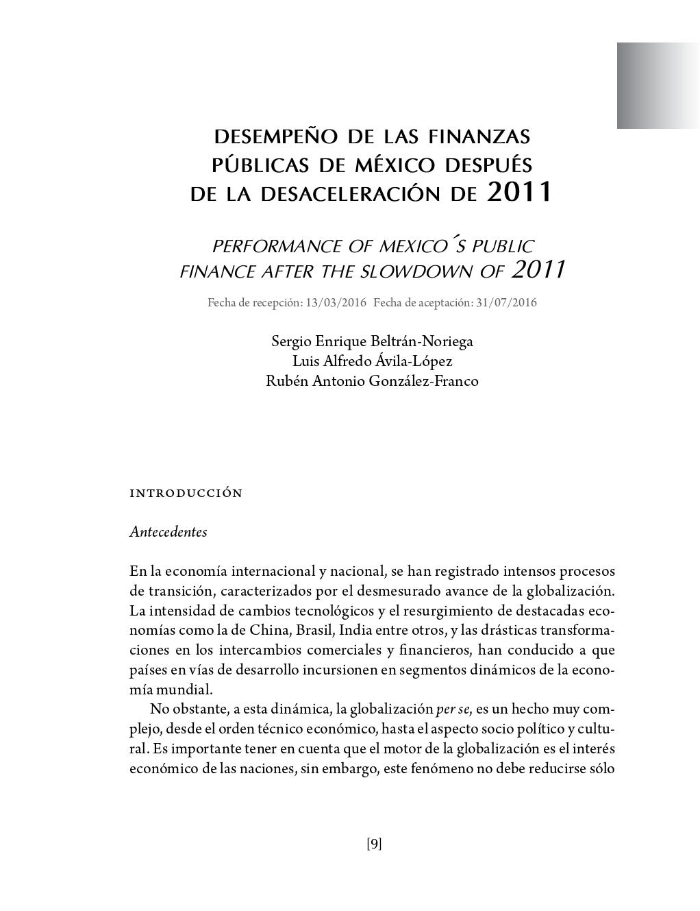 Portada Desempeño de las finanzas públicas de México después de la desaceleración de 2011