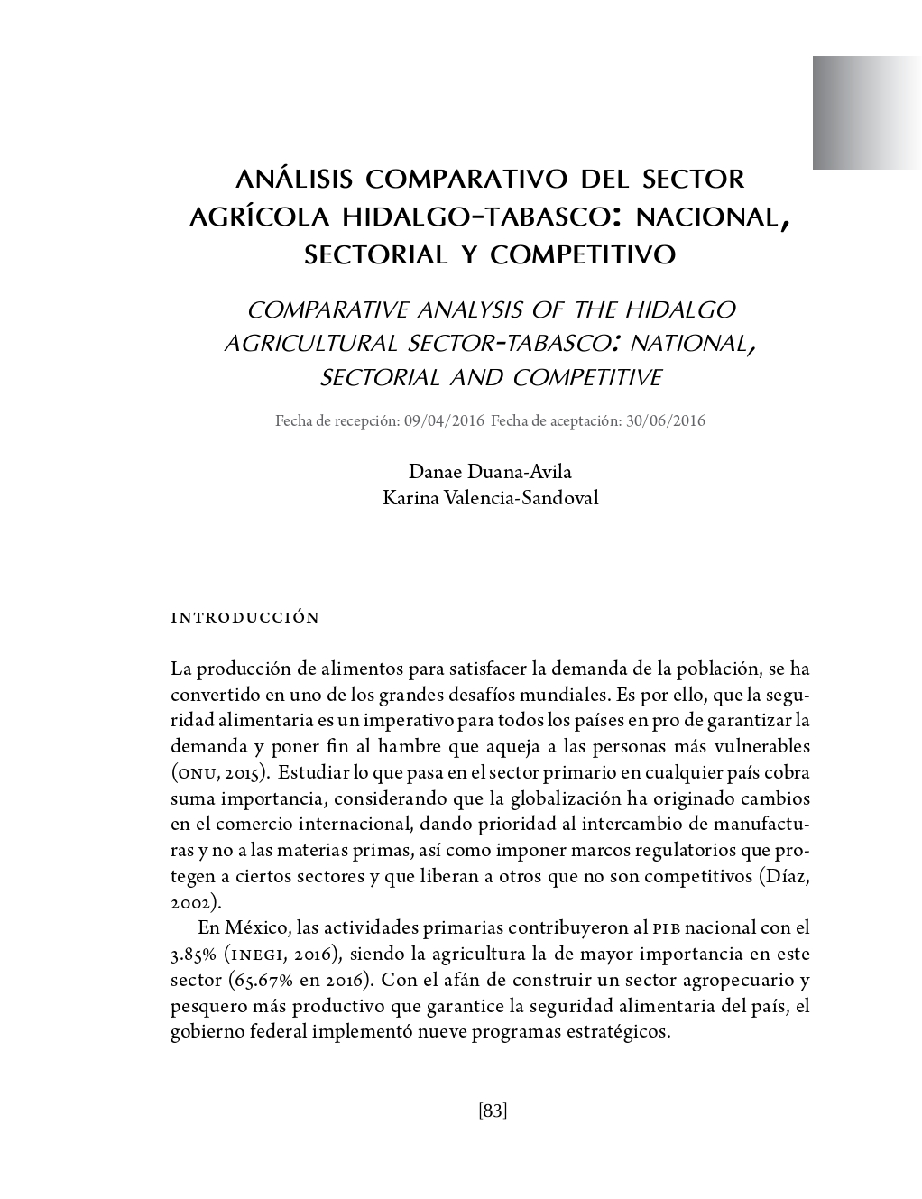 Portada Análisis comparativo del sector agrícola Hidalgo-Tabasco: nacional, sectorial y competitivo