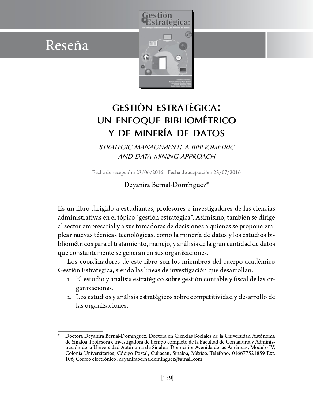 Portada Gestión estratégica: un enfoque bibliométrico y de minería de datos