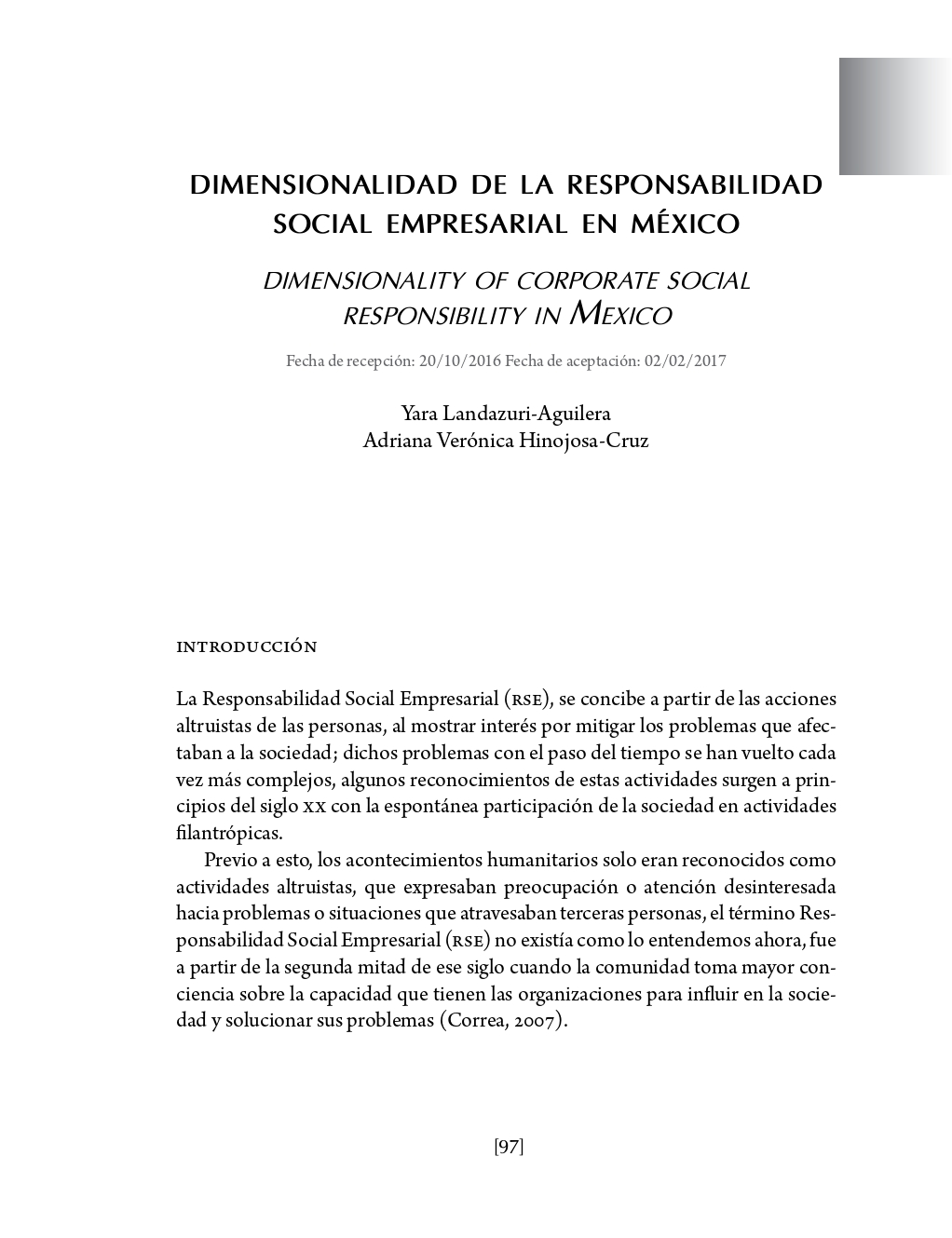 Portada Dimensionalidad de la responsabilidad social empresarial en México