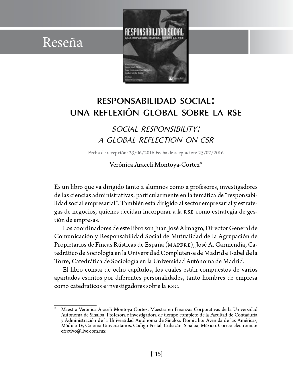Portada Responsabilidad social: una reflexión global sobre la RSE