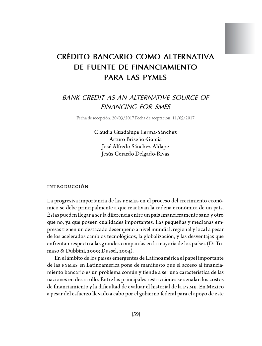 Portada Crédito bancario como alternativa de fuente de financiamiento para las pymes