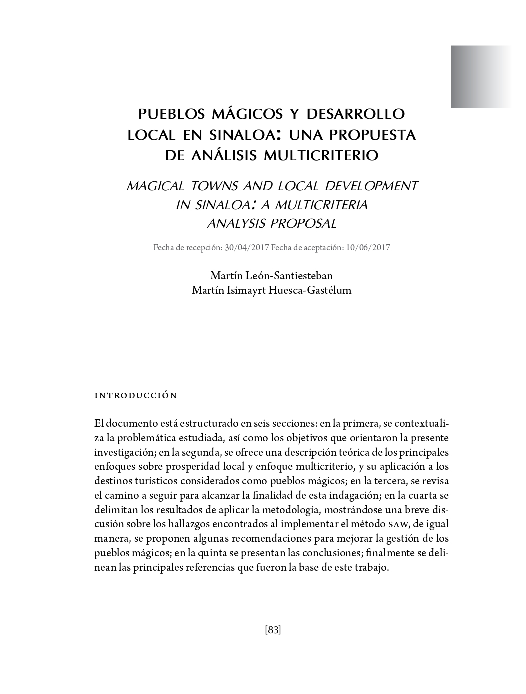 Portada Pueblos mágicos y desarrollo local en Sinaloa: una propuesta de análisis multicriterio