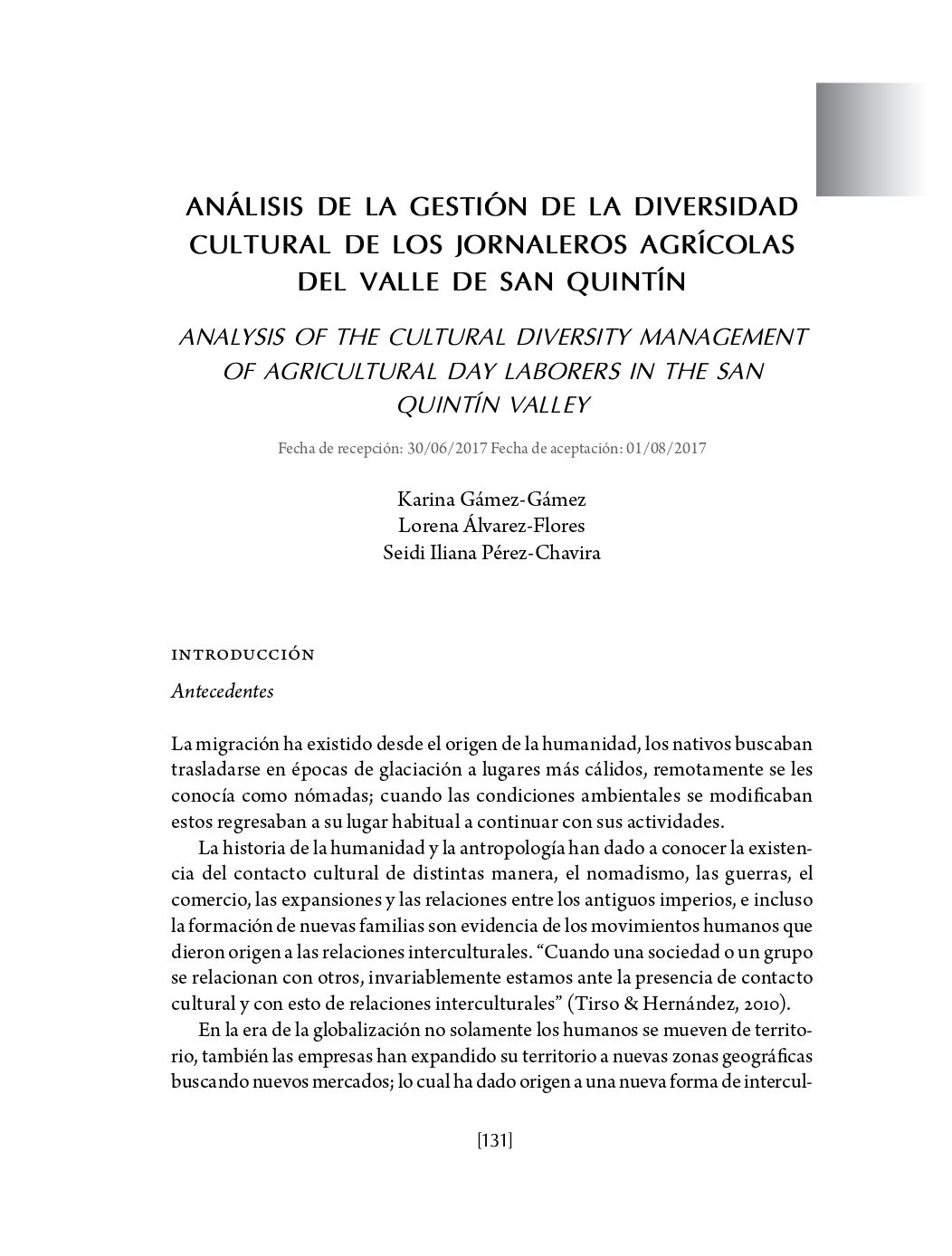 Portada Análisis de la gestión de la diversidad cultural de los jornaleros agrícolas del Valle de San Quintín