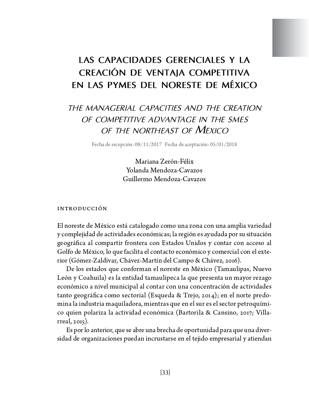 Portada Las capacidades gerenciales y la creación de ventaja competitiva en las pymes del noreste de México