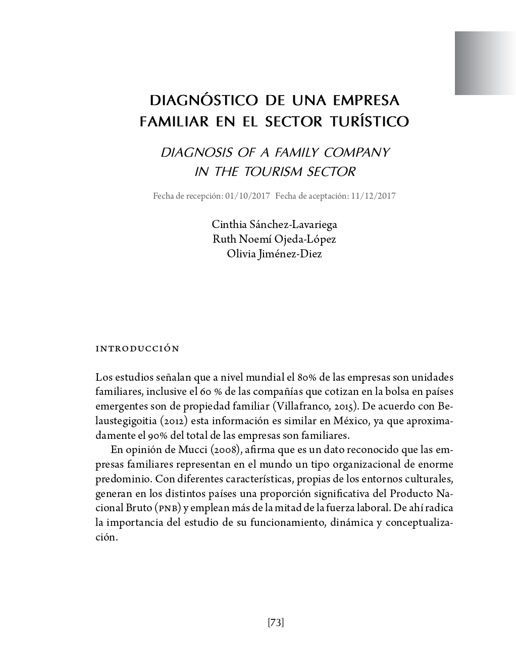 Portada Diagnóstico de una empresa familiar en el sector turístico