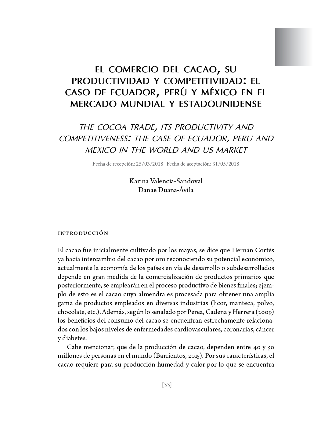 Portada El comercio del cacao, su productividad y competitividad: el caso de Ecuador, Perú y México en el mercado mundial y estadounidense