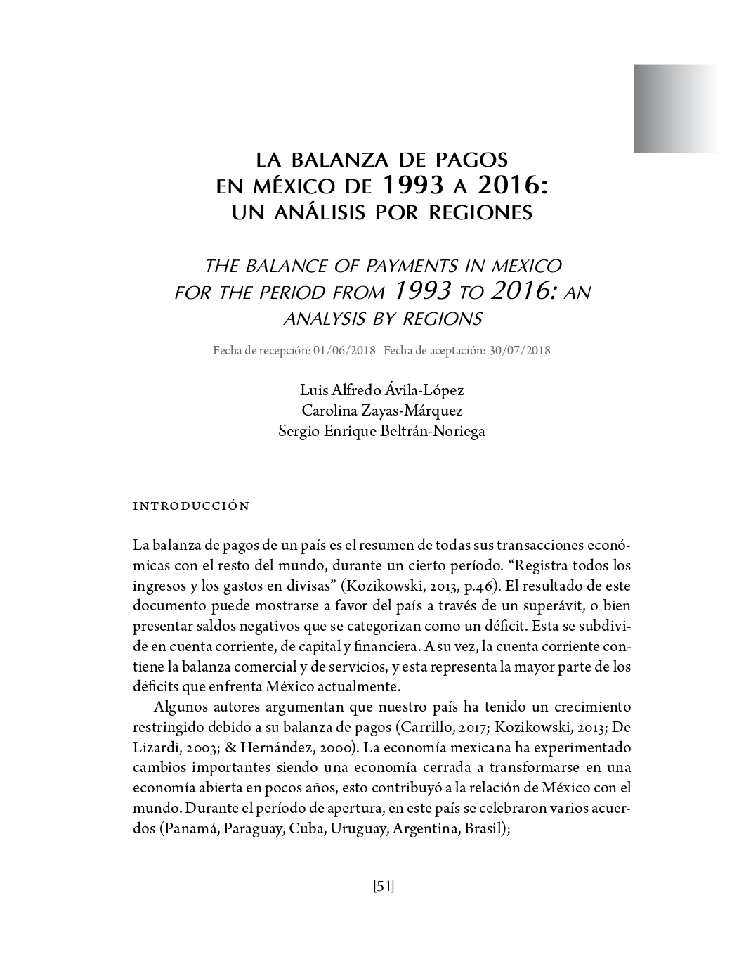Portada La balanza de pagos en México de 1993 a 2016: un análisis por regiones