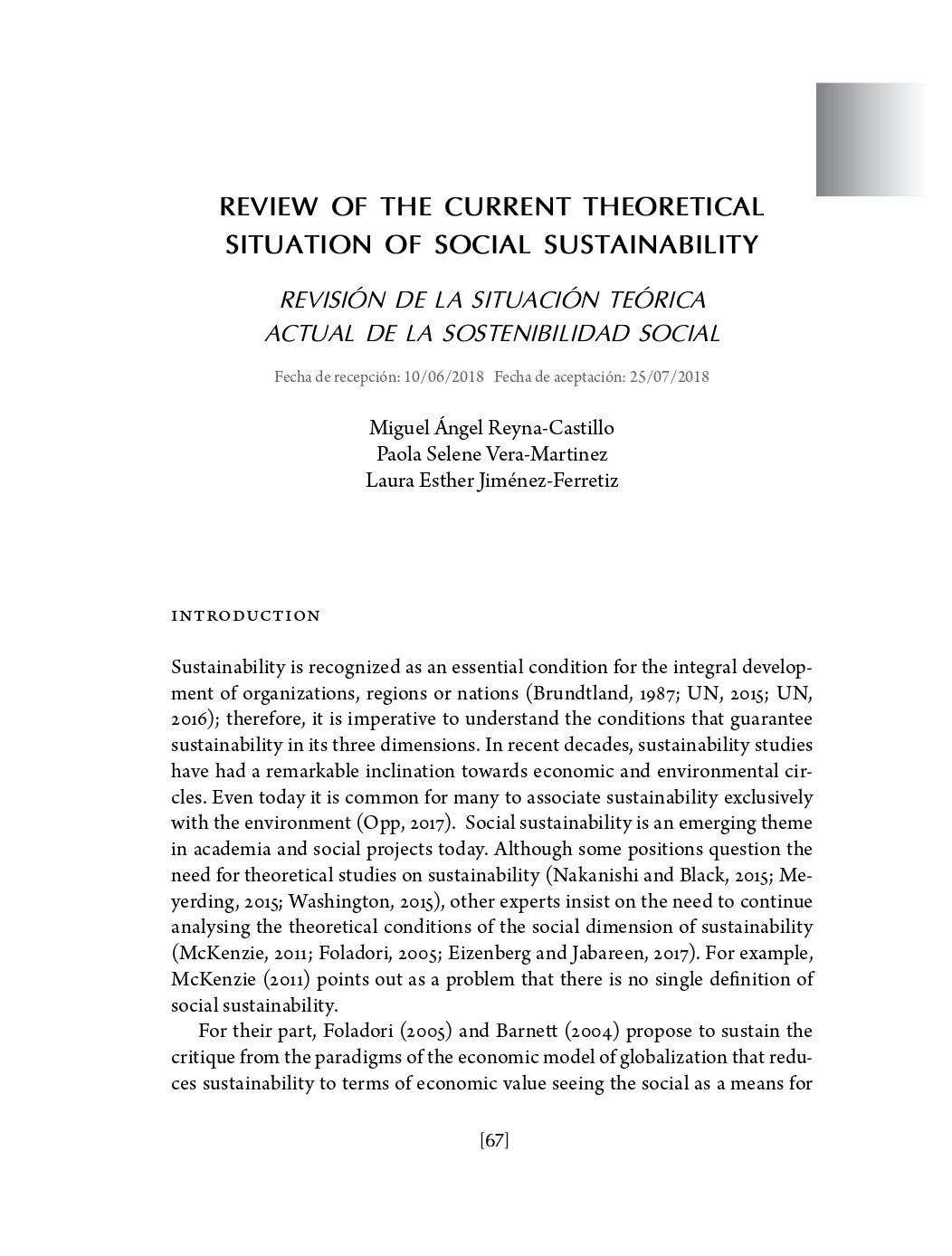 Portada Revisión de la situación teórica actual de la sostenibilidad social