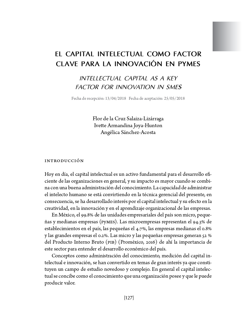 Portada El capital intelectual como factor clave para la innovación en pymes