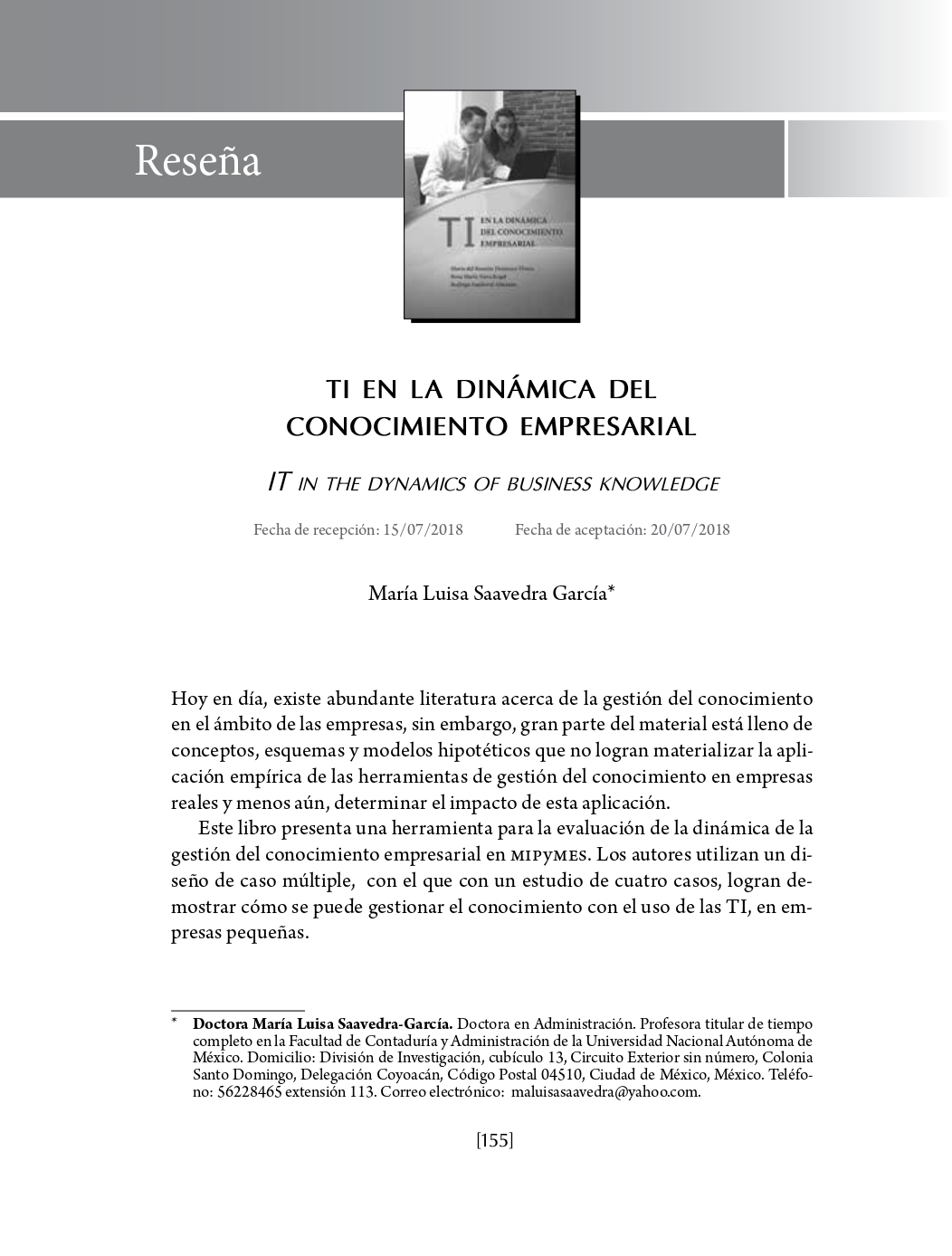 Portada TI en la dinámica del conocimiento empresarial