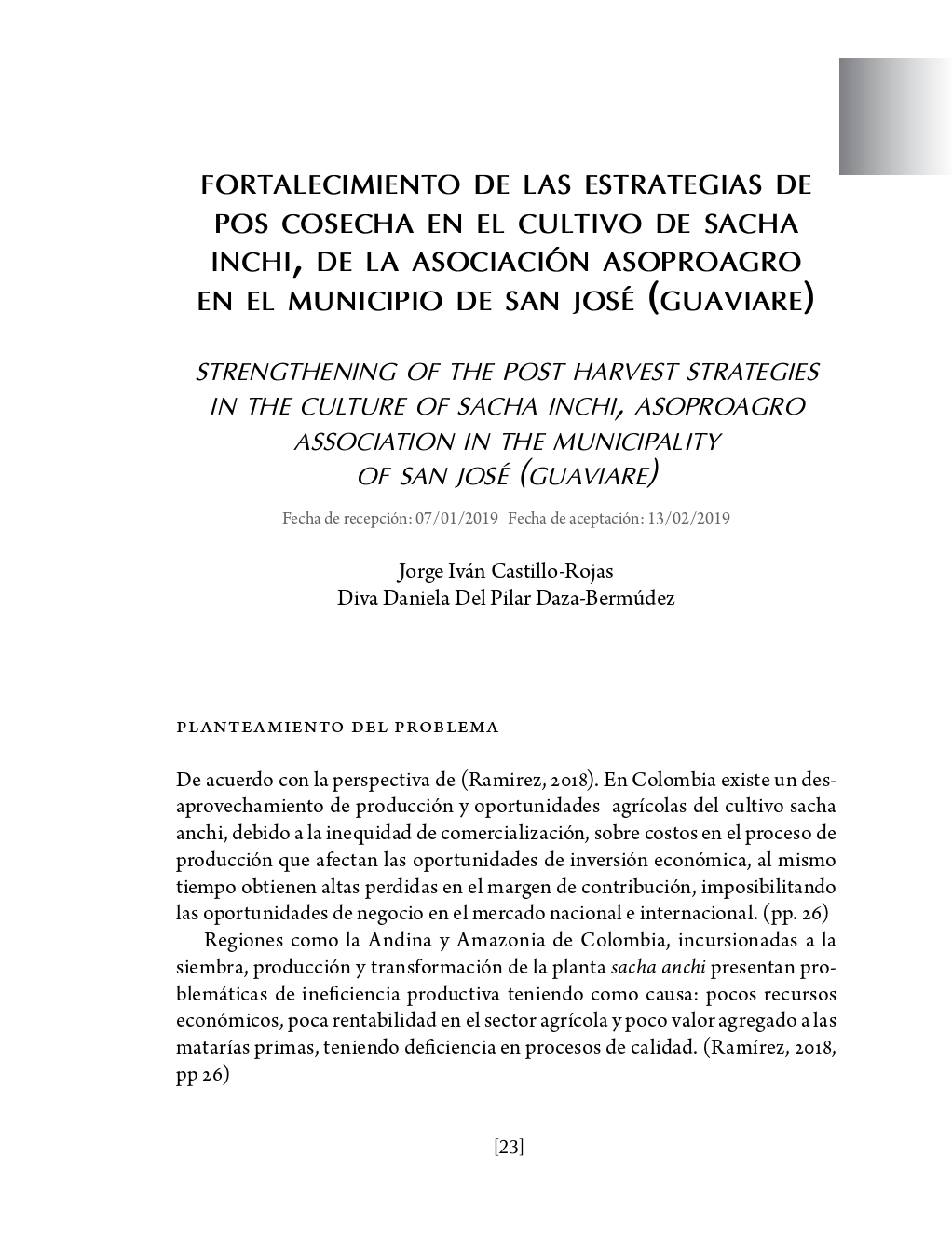 Portada Fortalecimiento de las estrategias de pos cosecha en el cultivo de sacha inchi, de la asociación asoproagro en el municipio de San José (Guaviare)