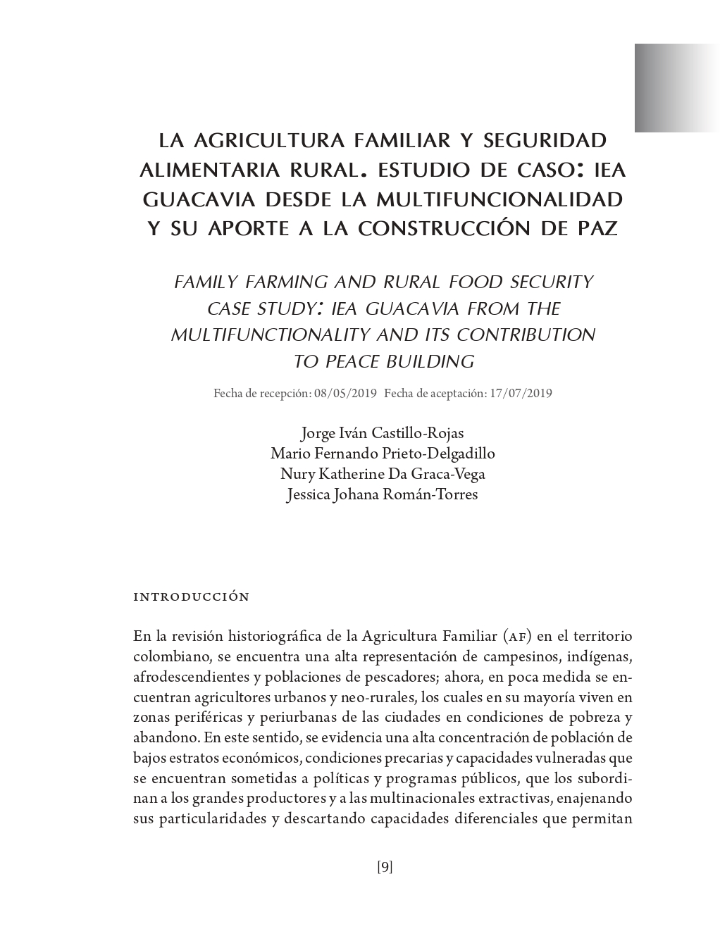 Portada La agricultura familiar y seguridad alimentaria rural. Estudio de caso: IEA Guacavia desde la multifuncionalidad y su aporte a la construcción de paz