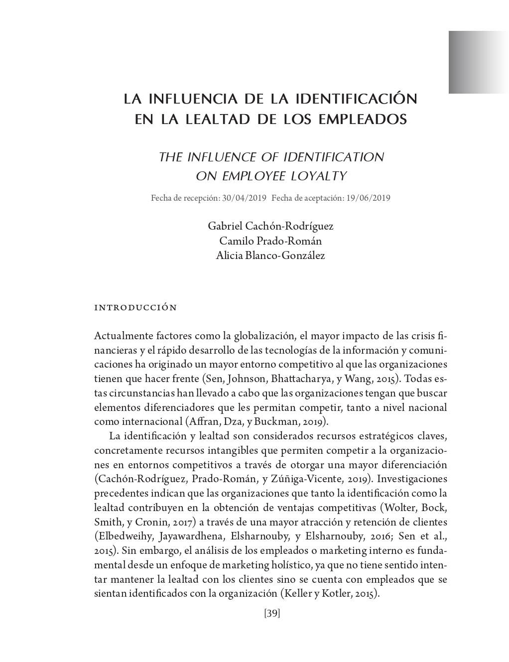 Portada La influencia de la identificación en la lealtad de los empleados