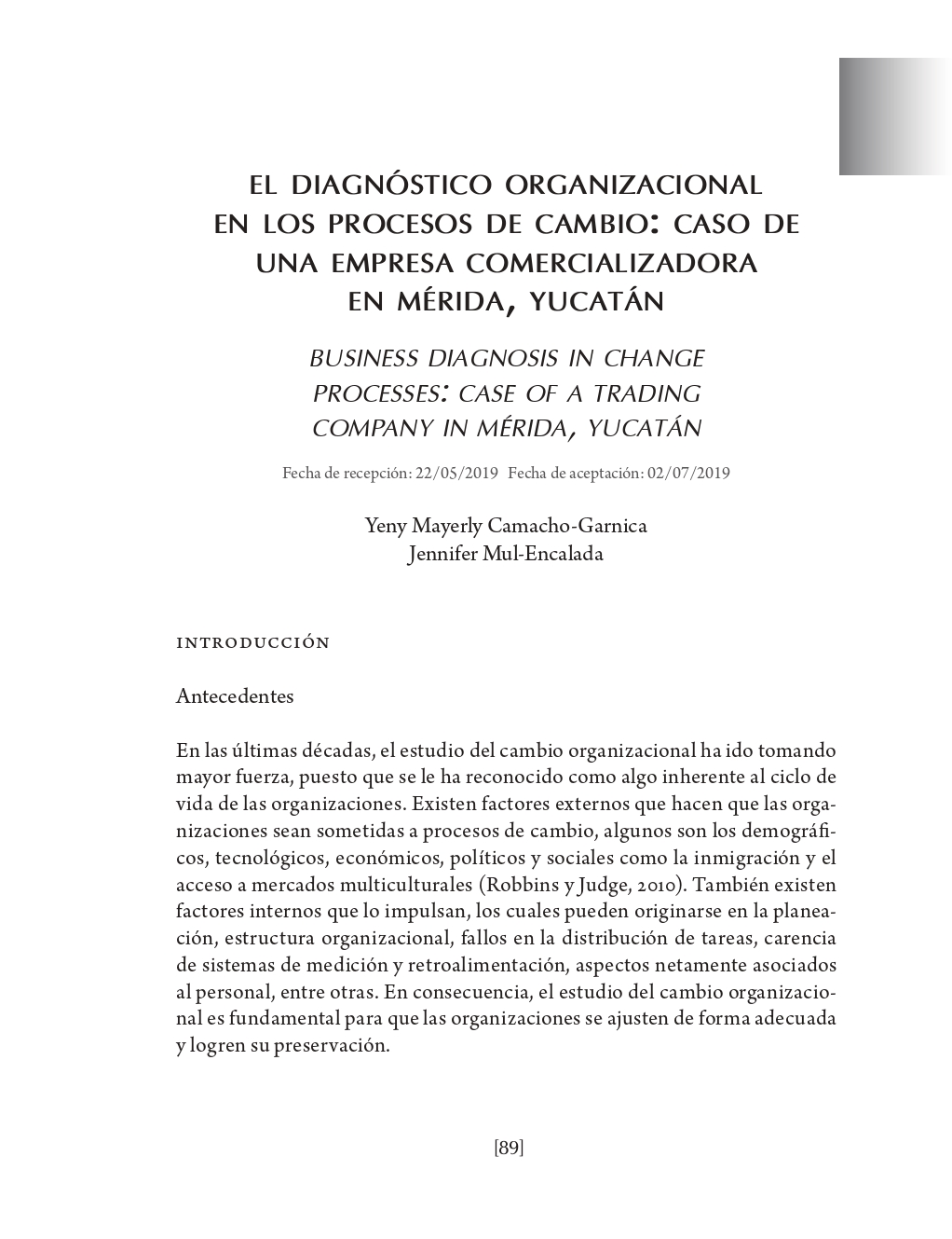 Portada El diagnóstico organizacional en los procesos de cambio: caso de una empresa comercializadora en Mérida, Yucatán