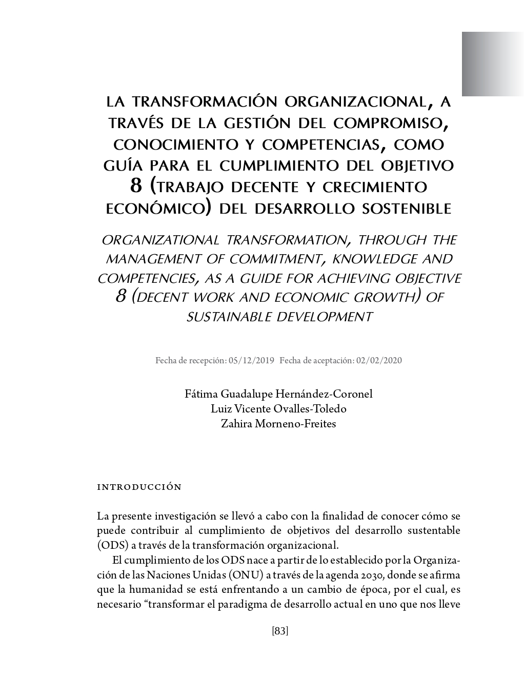 Portada La transformación organizacional, a través de la gestión del compromiso, conocimiento y competencias, como guía para el cumplimiento del objetivo 8 (trabajo decente y crecimiento económico) del desarrollo sostenible