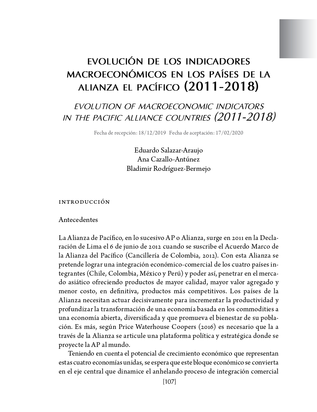 Portada Evolución de los indicadores macroeconómicos en los países de la alianza el pacífico (2011-2018)