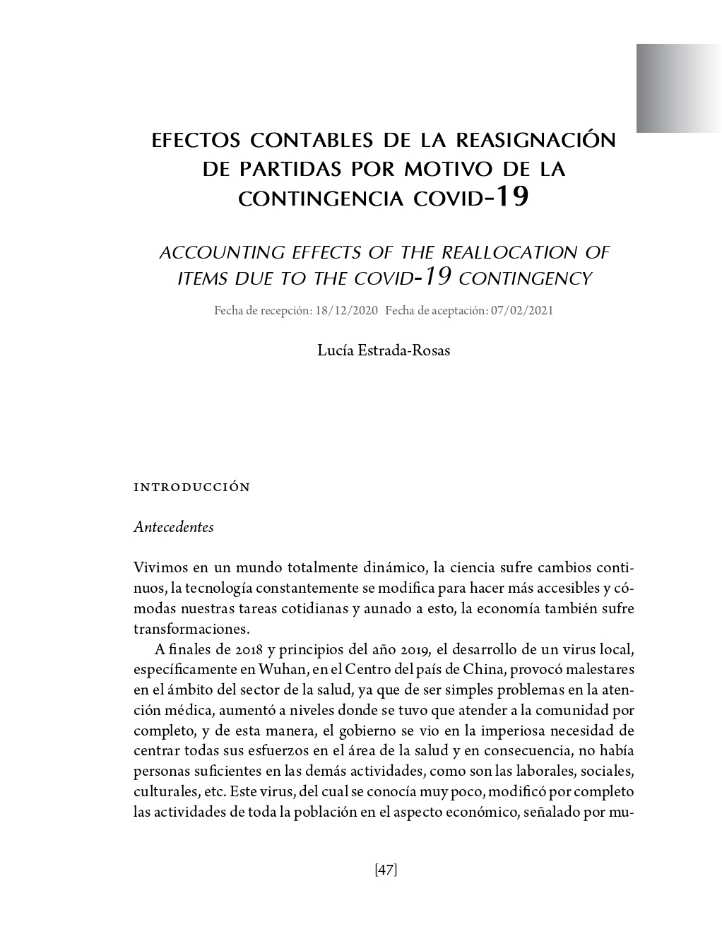 Portada Efectos contables de la reasignación de partidas por motivo de la contingencia covid-19