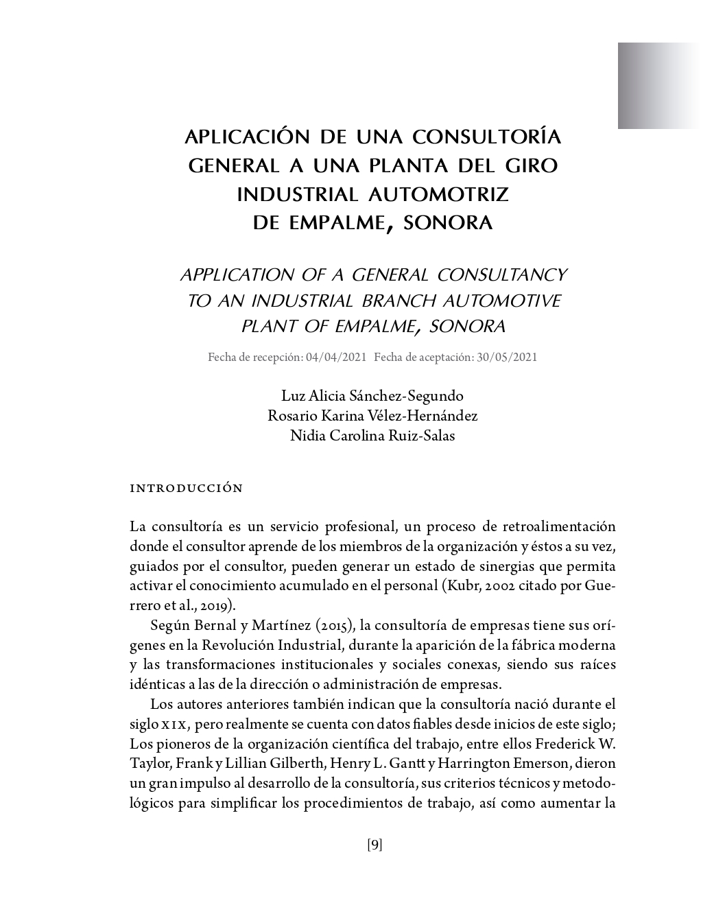 Portada Aplicación de una consultoría general a una planta del giro industrial automotriz de Empalme, Sonora