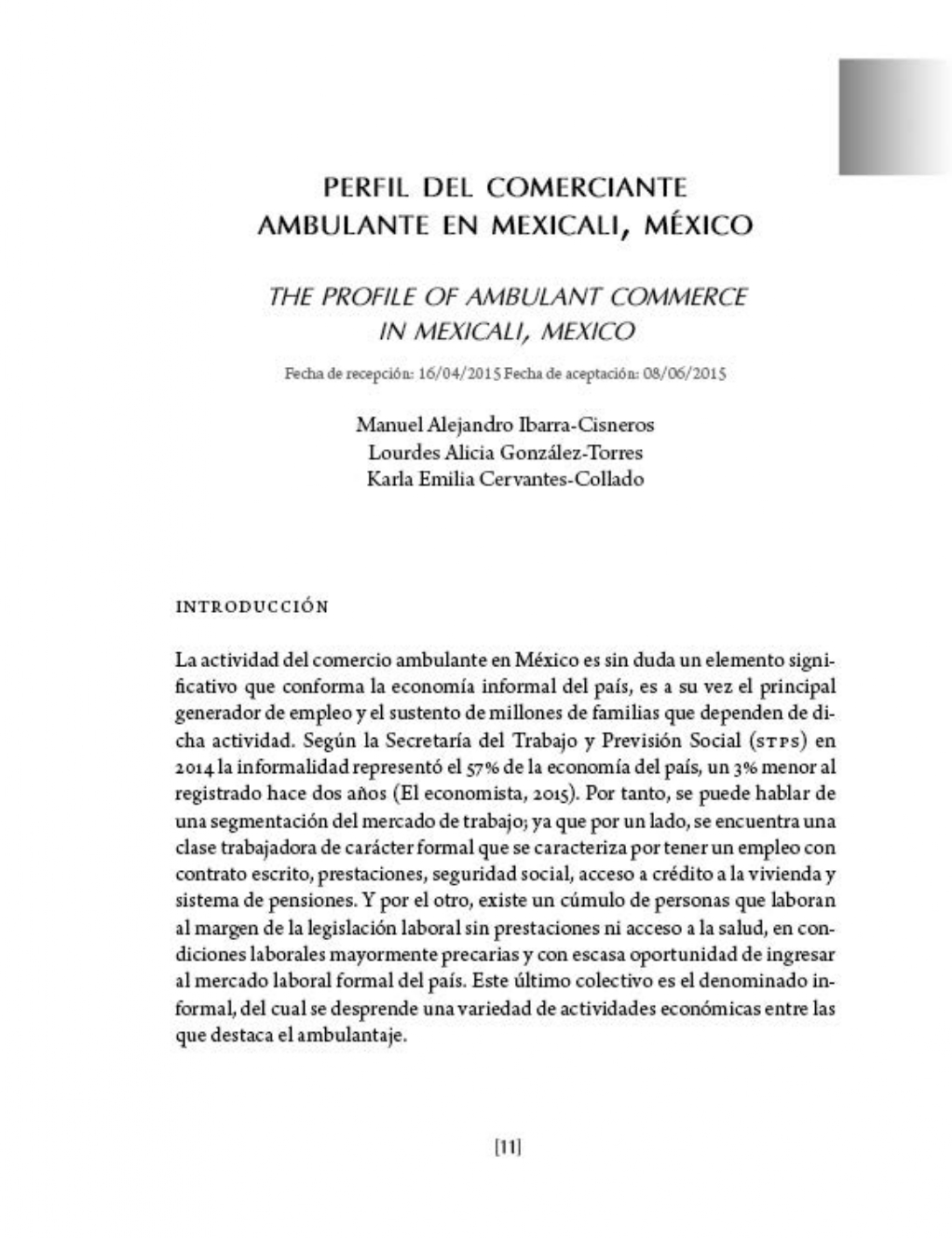 Portada Perfil del comerciante ambulante en Mexicali, México