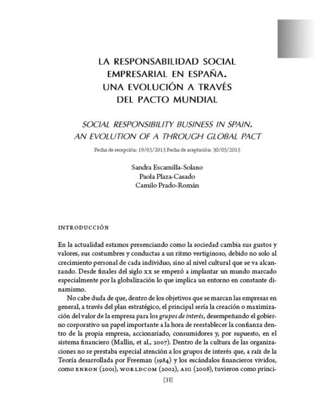 Portada la responsabilidad social empresarial en España. Una evolución a través del pacto mundial