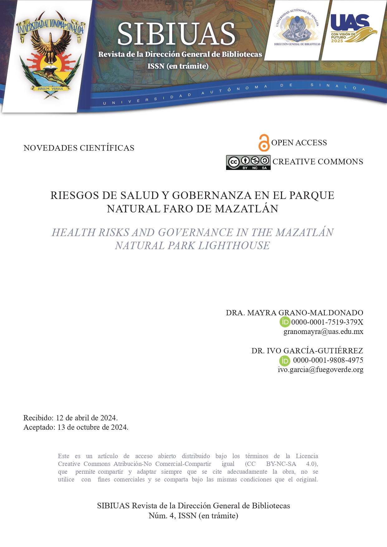 Portada Riesgos de salud y gobernanza en el parque natural faro de Mazatlán