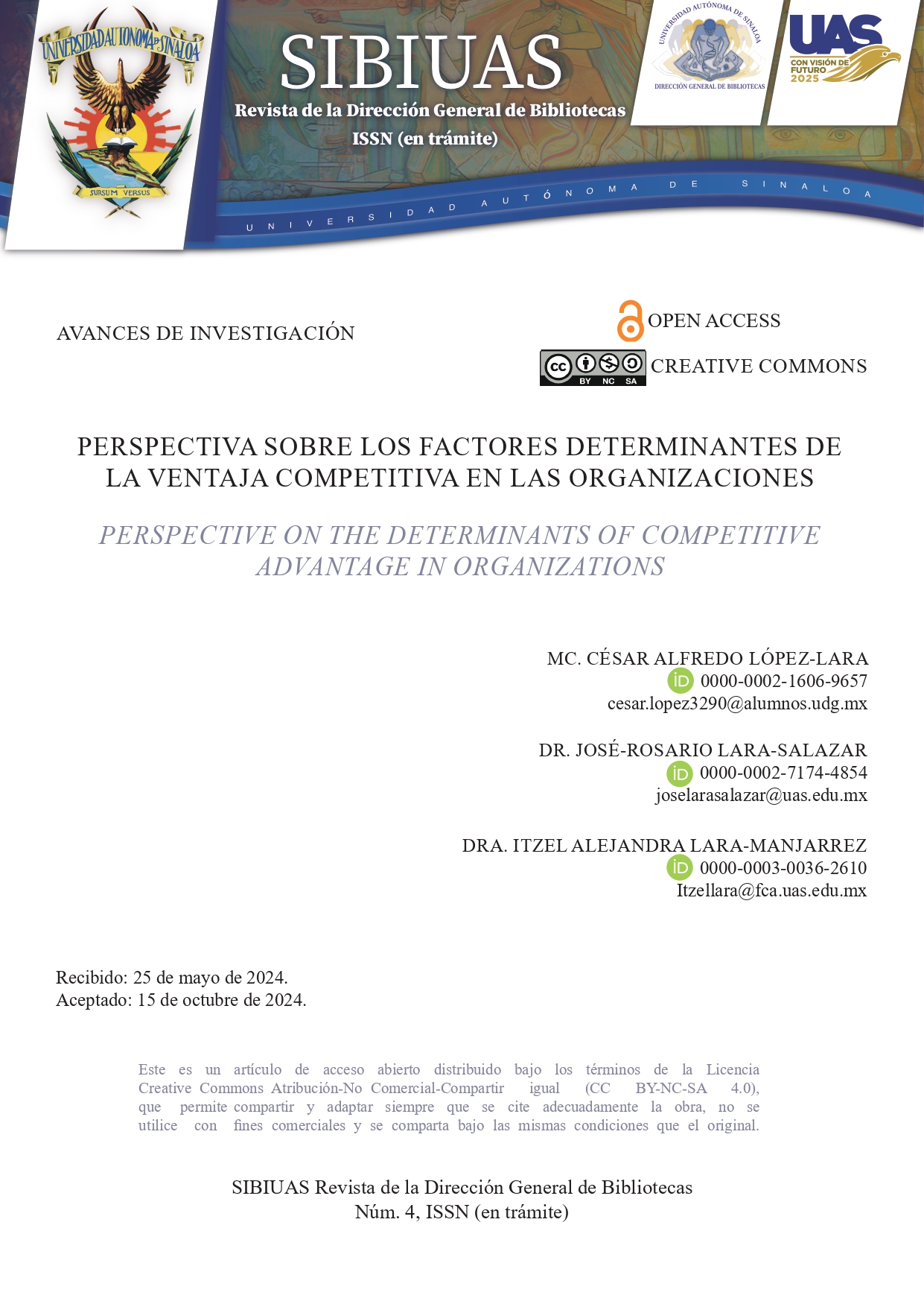 Portada Perspectiva sobre los factores determinantes de la ventaja competitiva en las organizaciones