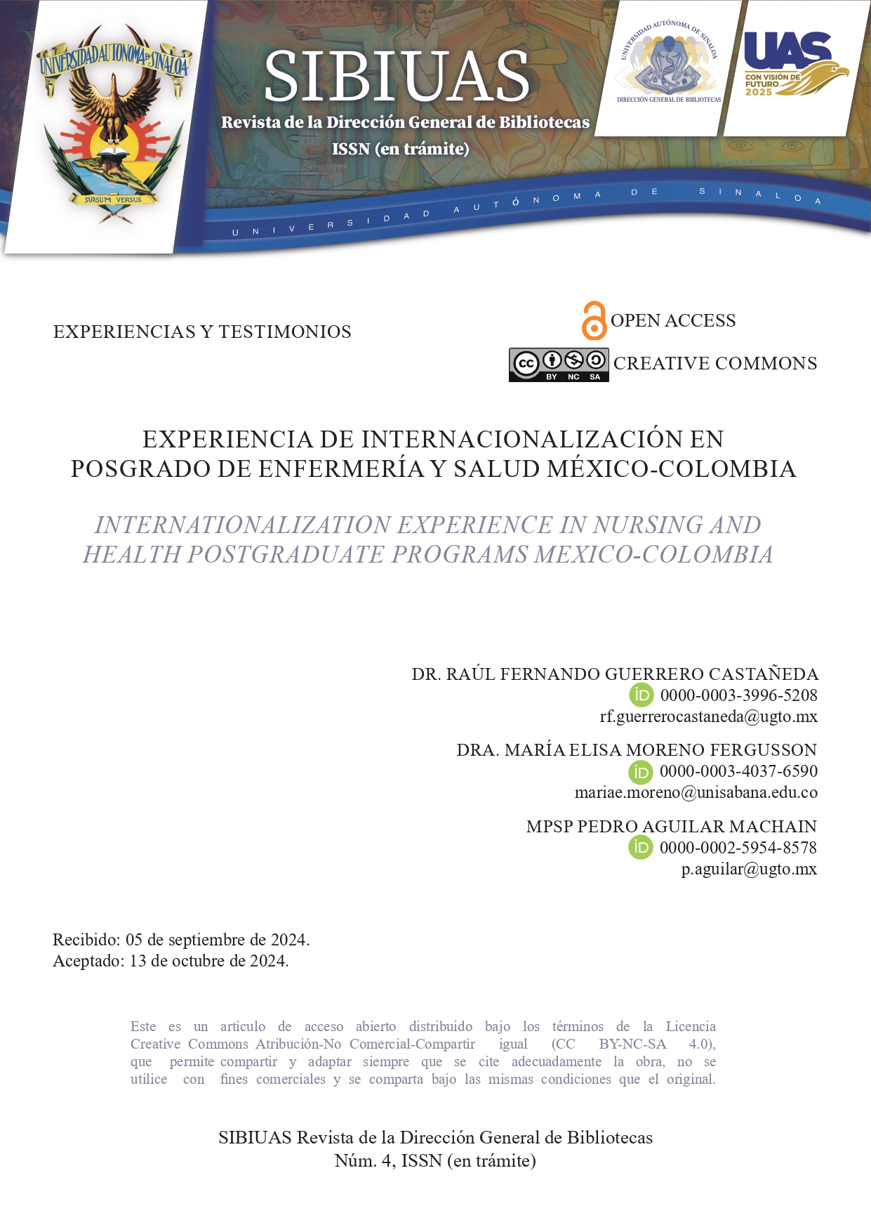 Portada Experiencia de internacionalización en posgrado de enfermería y salud México - Colombia