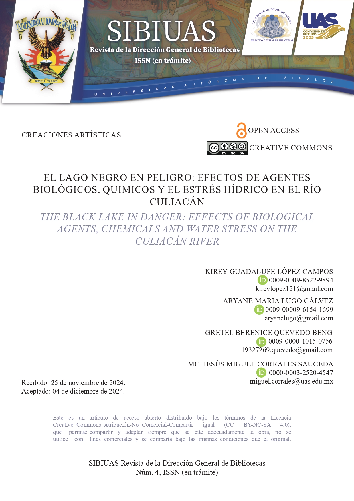 Portada El Lago Negro en Peligro: Efectos de agentes biológicos, químicos y el estrés hídrico en el Río Culiacán